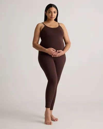 Quince Women's Recycled Knit Maternity Spaghetti Strap Unitard In Chocolate