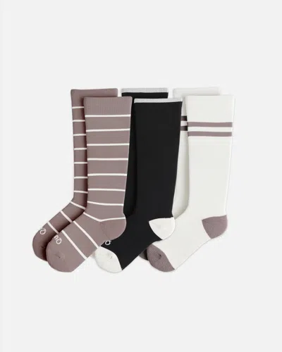 Quince Women's Recycled Maternity Compression Socks 3-pack In White/black/mauve
