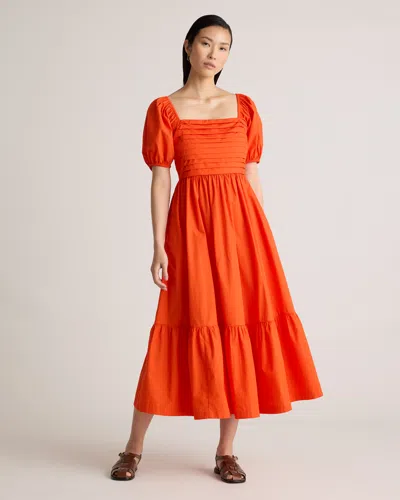 Quince Women's Ruched Midi Dress In Vermilion Red