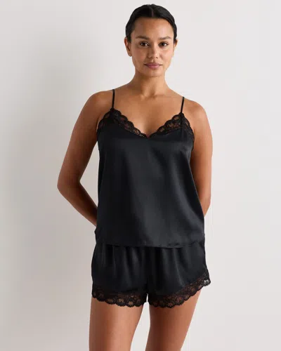 Quince Women's Satin Lace Cami Pajama Top In Black