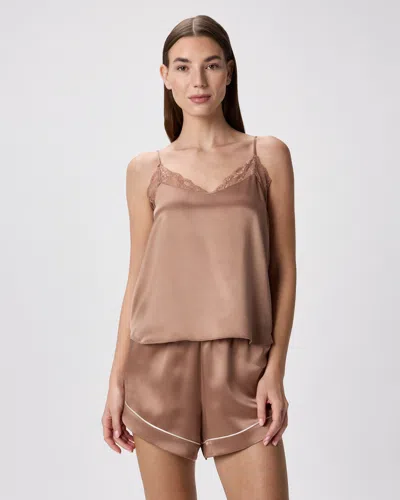 Quince Women's Satin Lace Cami Pajama Top In Gold