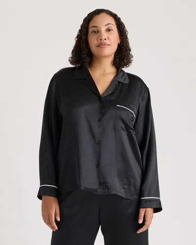 Quince Women's Satin Pajama Long Sleeve Top In Black