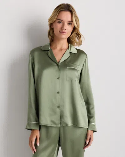 Quince Women's Satin Pajama Long Sleeve Top In Green