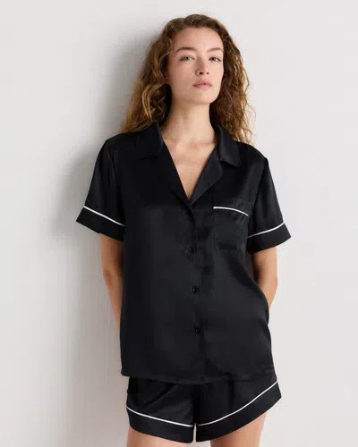 Quince Women's Satin Short Sleeve Pajama Top In Black