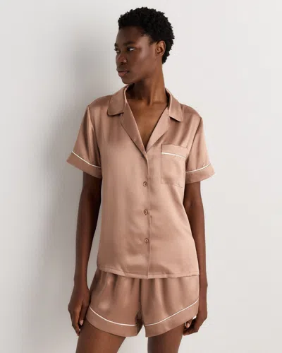Quince Women's Satin Short Sleeve Pajama Top In Brown