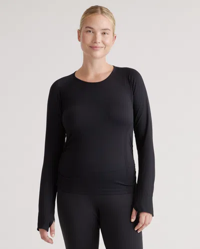 Quince Women's Seamless Ruched Long Sleeve Top In Black