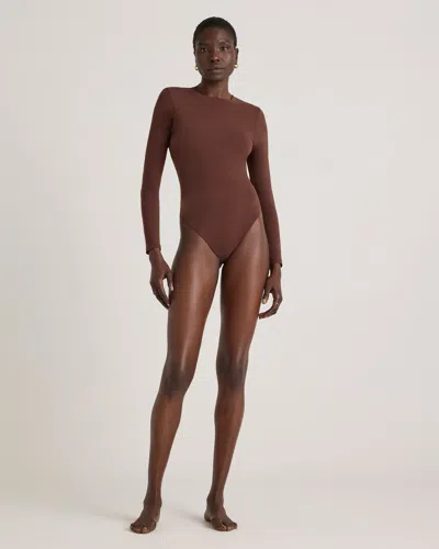 Quince Women's Second Skin Long Sleeve Crew Neck Bodysuit In Cocoa