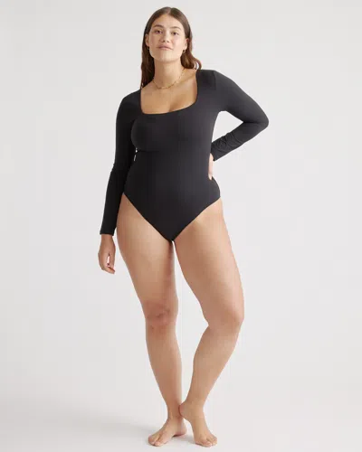 Quince Women's Second Skin Square Neck Long Sleeve Bodysuit In Black