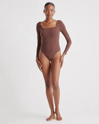 Quince Women's Second Skin Square Neck Long Sleeve Bodysuit In Cocoa