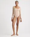 Quince Women's Second Skin Square Neck Long Sleeve Bodysuit In Sand