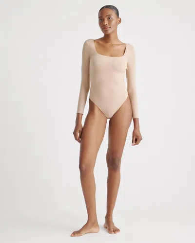 Quince Women's Second Skin Square Neck Long Sleeve Bodysuit In Sand