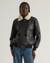 Quince Women's Shearling Trim Aviator Jacket In Black