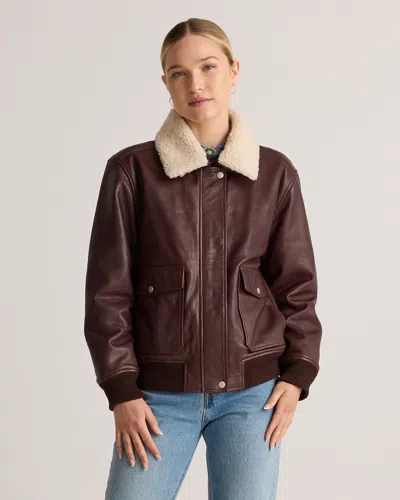Quince Women's Shearling Trim Aviator Jacket In Brown