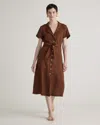 Quince Women's 100% European Linen Button Front Dress In Chocolate