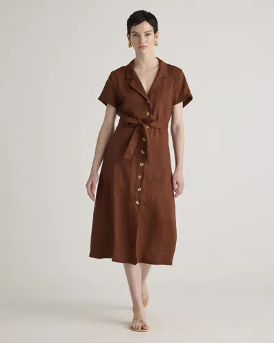 Quince Women's 100% European Linen Button Front Dress In Chocolate