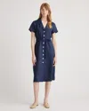 Quince Women's 100% European Linen Button Front Dress In Deep Navy