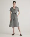 Quince Women's 100% European Linen Button Front Dress In Khaki / Black Gingham
