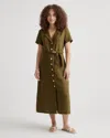 Quince Women's 100% European Linen Button Front Dress In Martini Olive