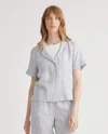 Quince Women's 100% European Linen Short Sleeve Shirt In Blue Pinstripe