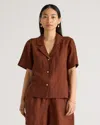Quince Women's 100% European Linen Short Sleeve Shirt In Chocolate