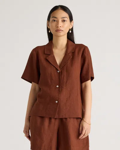 Quince Women's 100% European Linen Short Sleeve Shirt In Chocolate