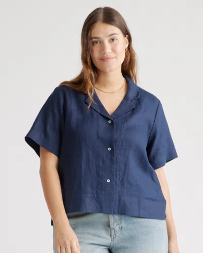 Quince Women's 100% European Linen Short Sleeve Shirt In Deep Navy