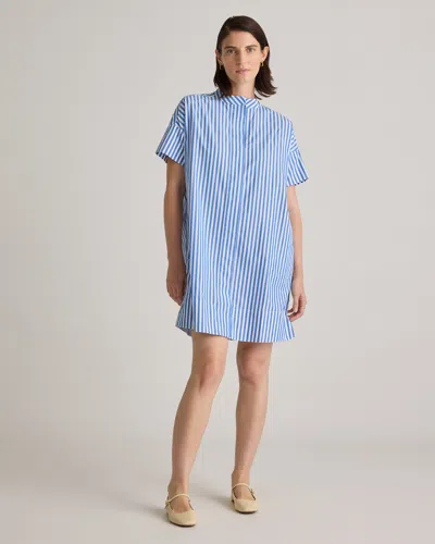 Quince Women's Short Sleeve Shirt Dress In Azure Stripe
