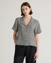 Quince Women's 100% European Linen Short Sleeve Shirt In Khaki / Black Gingham