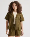Quince Women's 100% European Linen Short Sleeve Shirt In Martini Olive