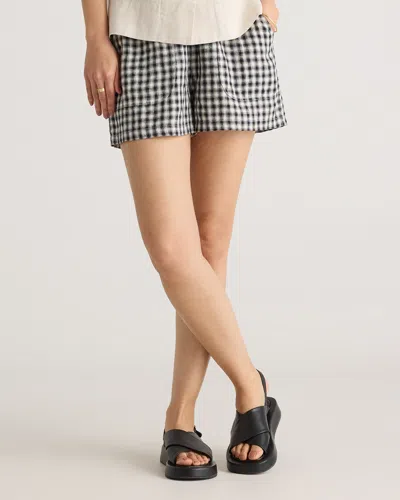 Quince Women's 100% European Linen Shorts In Khaki / Black Gingham