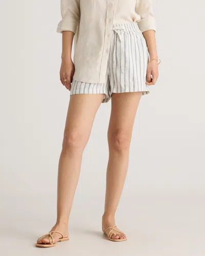 Quince Women's 100% European Linen Shorts In Oatmeal / Black Stripe