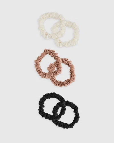 Quince Women's Skinny Scrunchies In Black/ivory/toasted Almond