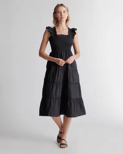 Quince Women's Poplin Smocked Midi Dress In Black