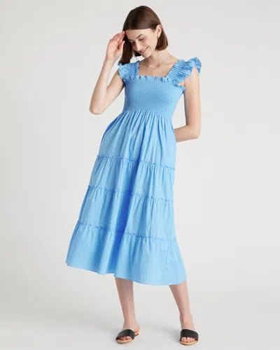 Quince Women's Poplin Smocked Midi Dress In Cornflower Blue