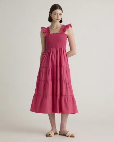 Quince Women's Poplin Smocked Midi Dress In Lipstick Pink