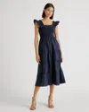 Quince Women's Poplin Smocked Midi Dress In Navy