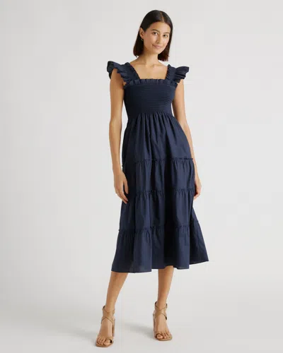 Quince Women's Poplin Smocked Midi Dress In Navy