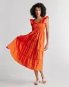 Quince Women's Poplin Smocked Midi Dress In Vermilion Red