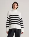 Quince Women's Split Hem Turtleneck Sweater In Ivory/black Stripe