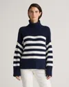 Quince Women's Split Hem Turtleneck Sweater In Navy/white