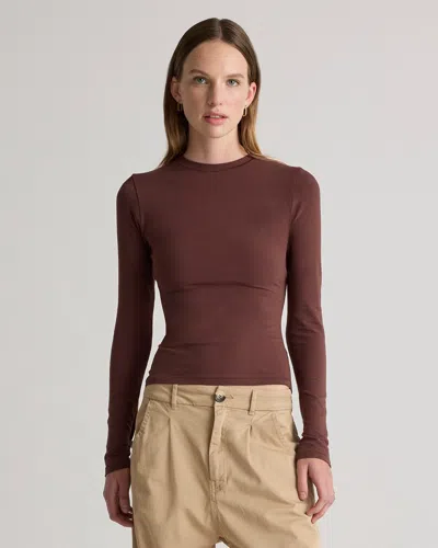 Quince Women's Stretch Cotton Jersey Fitted Long Sleeve T-shirt In Cocoa