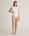 Quince Women's Stretch Cotton Jersey High Neck Sleeveless Bodysuit In Soft White