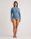 Quince Women's Stretch Cotton Jersey Long Sleeve Bodysuit In Ocean