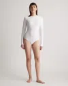 Quince Women's Stretch Cotton Jersey Long Sleeve Bodysuit In Soft White