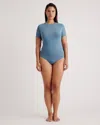 Quince Women's Stretch Cotton Jersey Short Sleeve Bodysuit In Ocean