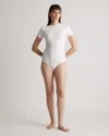 Quince Women's Stretch Cotton Jersey Short Sleeve Bodysuit In Soft White