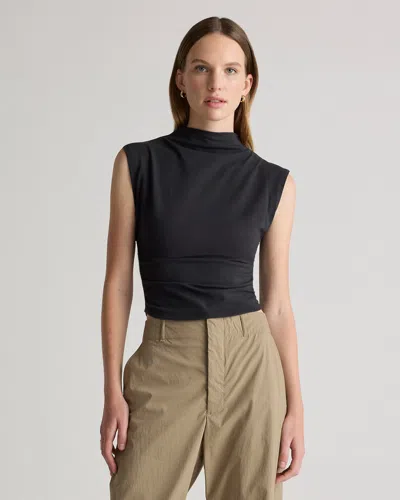 Quince Women's Stretch Cotton Jersey Sleeveless Mock Neck Top In Black