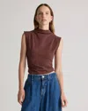 QUINCE WOMEN'S STRETCH COTTON JERSEY SLEEVELESS MOCK NECK TOP