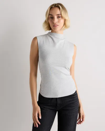 Quince Women's Stretch Cotton Jersey Sleeveless Mock Neck Top In Heather Grey