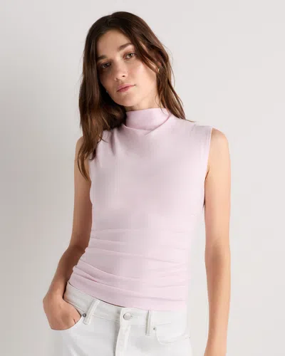 Quince Women's Stretch Cotton Jersey Sleeveless Mock Neck Top In Petal Pink